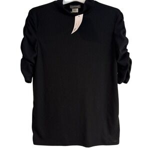 NWT Sans Souci ruched sleeve top, black, L